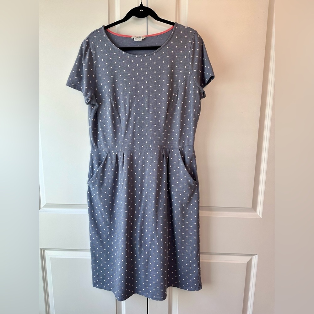 Boden Phoebe Jersey Cotton Gray Periwinkle Polka Dress Pockets (Size 14 Long)